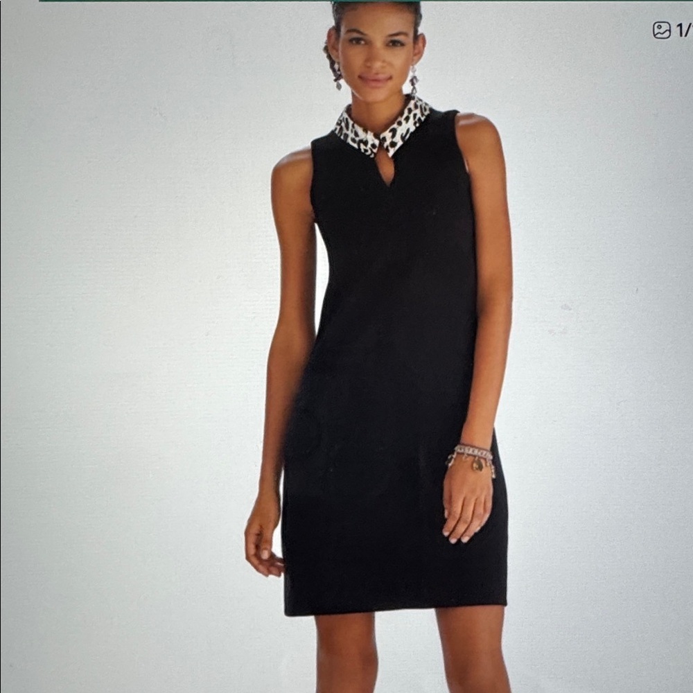 WHBM 3 In 1 Sheath Dress Womens 4 Reversible collar Black Leopard Ponte knit LBD - Picture 3 of 12